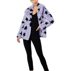 NWT NVLT Women's Short Pile Faux Fur Star Print Jacket